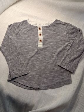 Kids Long Sleeve Henley Shirt - Gray with White Trim